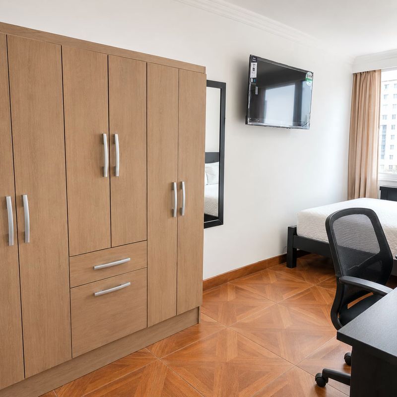 Comfort: clóset con espejo y televisor.