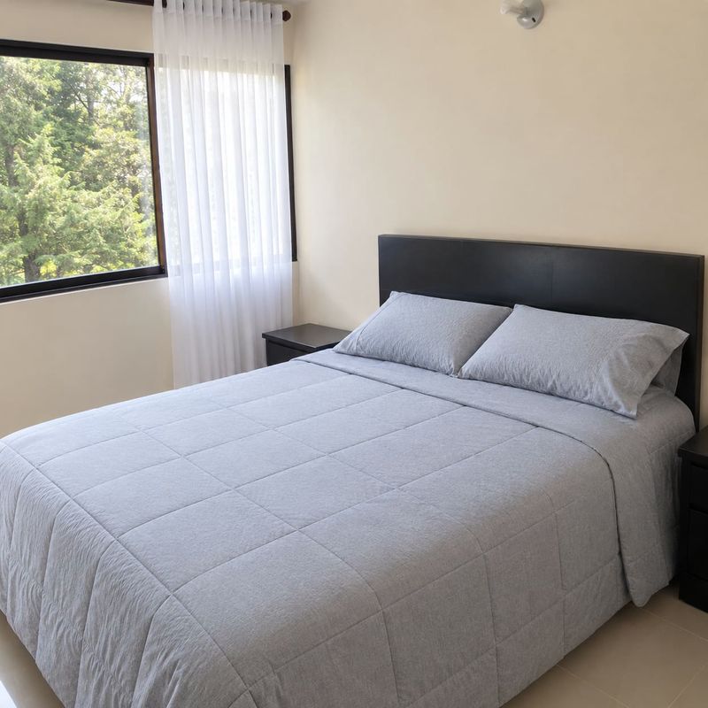 Select: cama junto a ventana con vista a zona verde.